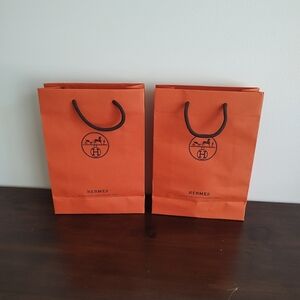 HERMES Authentic Bundle Of Two Paper Shopping Gift Bags Orange And Brown 8"x11"